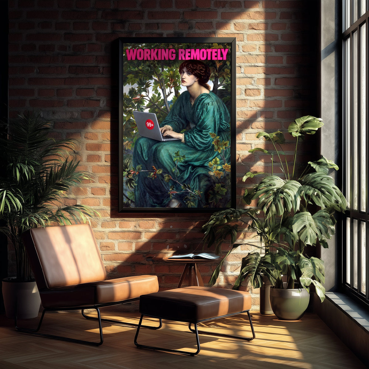 Working Remotely Funny Art Print - The Day Dream by Rossetti Parody Poster - Altered Classic Painting - Remote Worker Gift