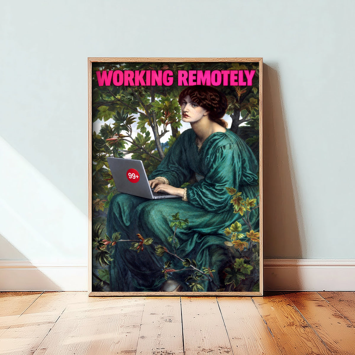 Working Remotely Funny Art Print - The Day Dream by Rossetti Parody Poster - Altered Classic Painting - Remote Worker Gift