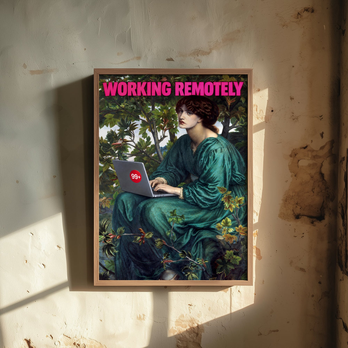 Working Remotely Funny Art Print - The Day Dream by Rossetti Parody Poster - Altered Classic Painting - Remote Worker Gift