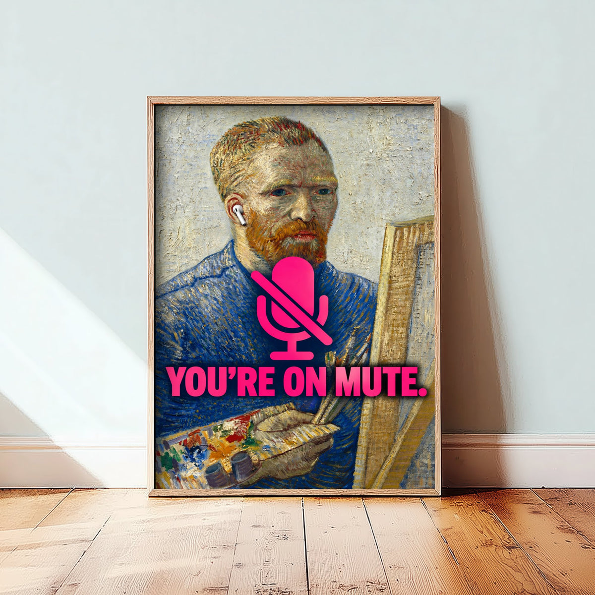 You're on Mute Funny Art Print - Self-Portrait as a Painter by Van Gogh Parody Poster - Altered Classic Painting - Remote Worker Gift