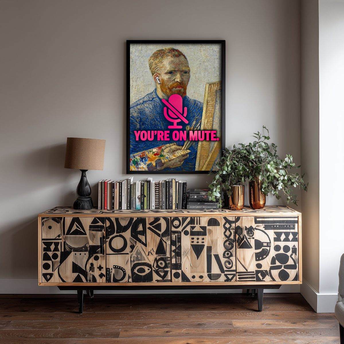 You're on Mute Funny Art Print - Self-Portrait as a Painter by Van Gogh Parody Poster - Altered Classic Painting - Remote Worker Gift