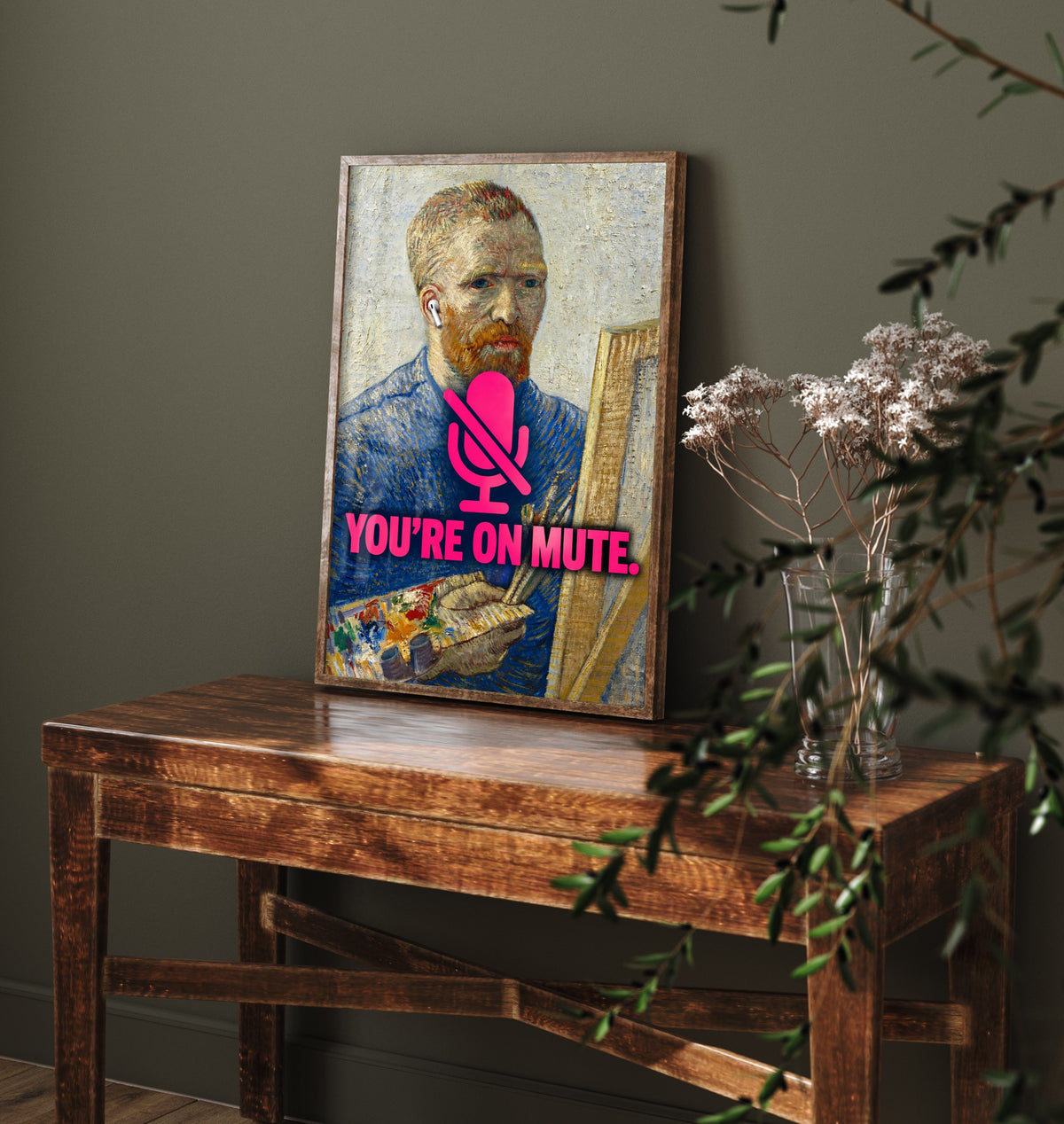 You're on Mute Funny Art Print - Self-Portrait as a Painter by Van Gogh Parody Poster - Altered Classic Painting - Remote Worker Gift
