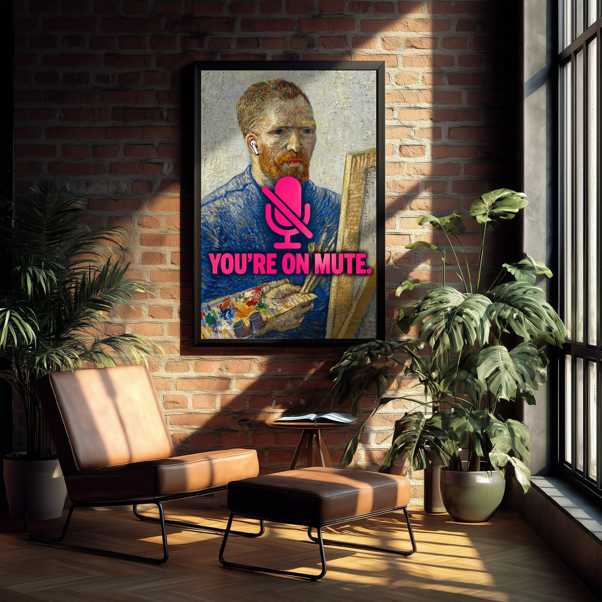 You're on Mute Funny Art Print - Self-Portrait as a Painter by Van Gogh Parody Poster - Altered Classic Painting - Remote Worker Gift