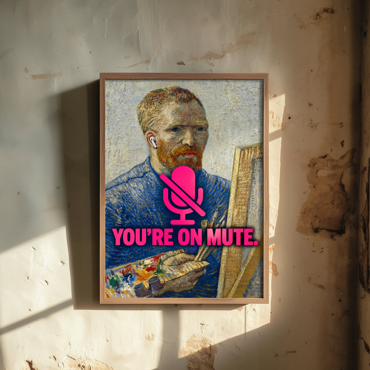 You're on Mute Funny Art Print - Self-Portrait as a Painter by Van Gogh Parody Poster - Altered Classic Painting - Remote Worker Gift