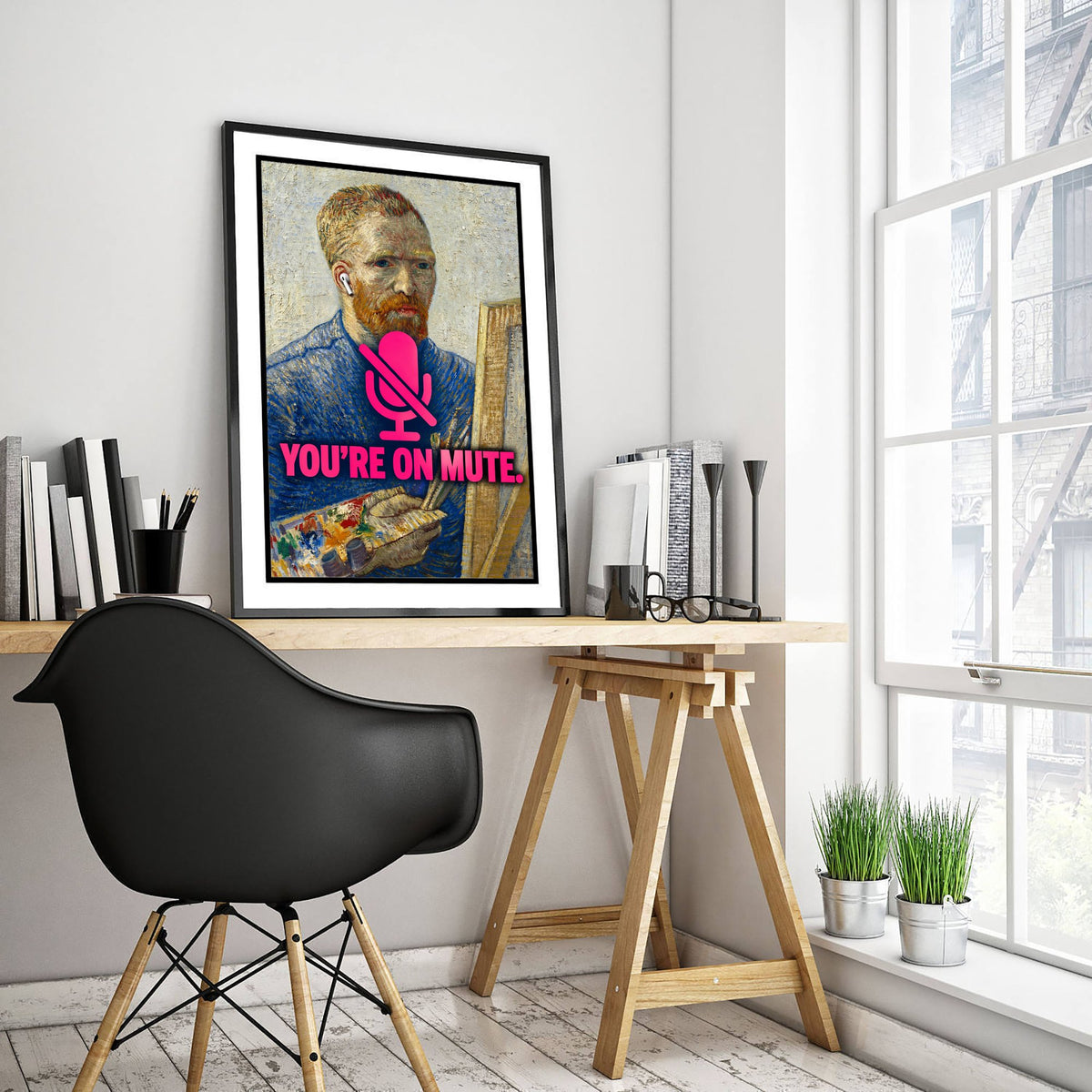 You're on Mute Funny Art Print - Self-Portrait as a Painter by Van Gogh Parody Poster - Altered Classic Painting - Remote Worker Gift
