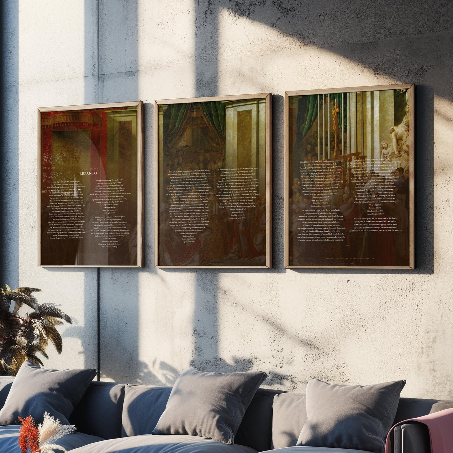 Lepanto by G K Chesterton Set of Three Art Prints - Full Poem over Jacques Louis David Coronation Painting - Epic Poetry Poster Triptych