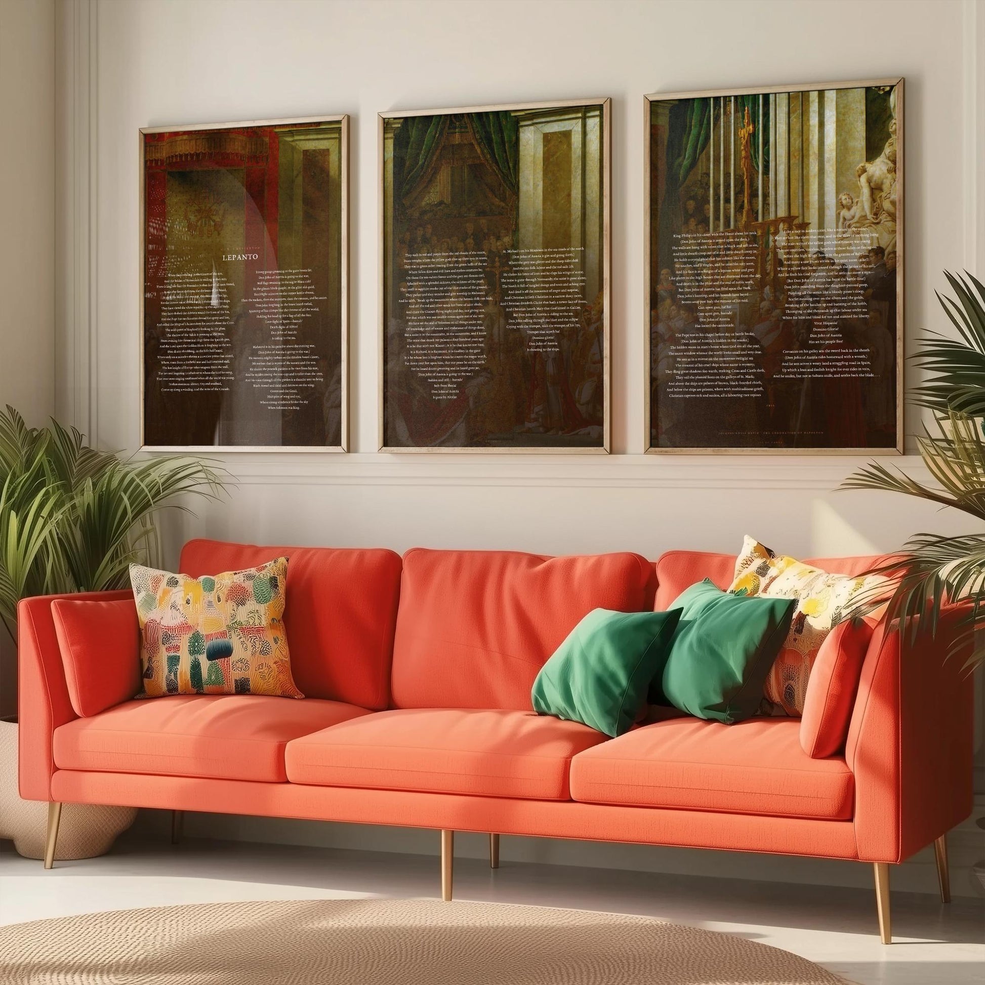 Lepanto by G K Chesterton Set of Three Art Prints - Full Poem over Jacques Louis David Coronation Painting - Epic Poetry Poster Triptych