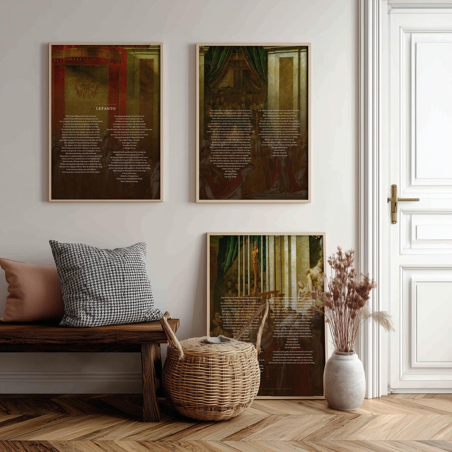 Lepanto by G K Chesterton Set of Three Art Prints - Full Poem over Jacques Louis David Coronation Painting - Epic Poetry Poster Triptych
