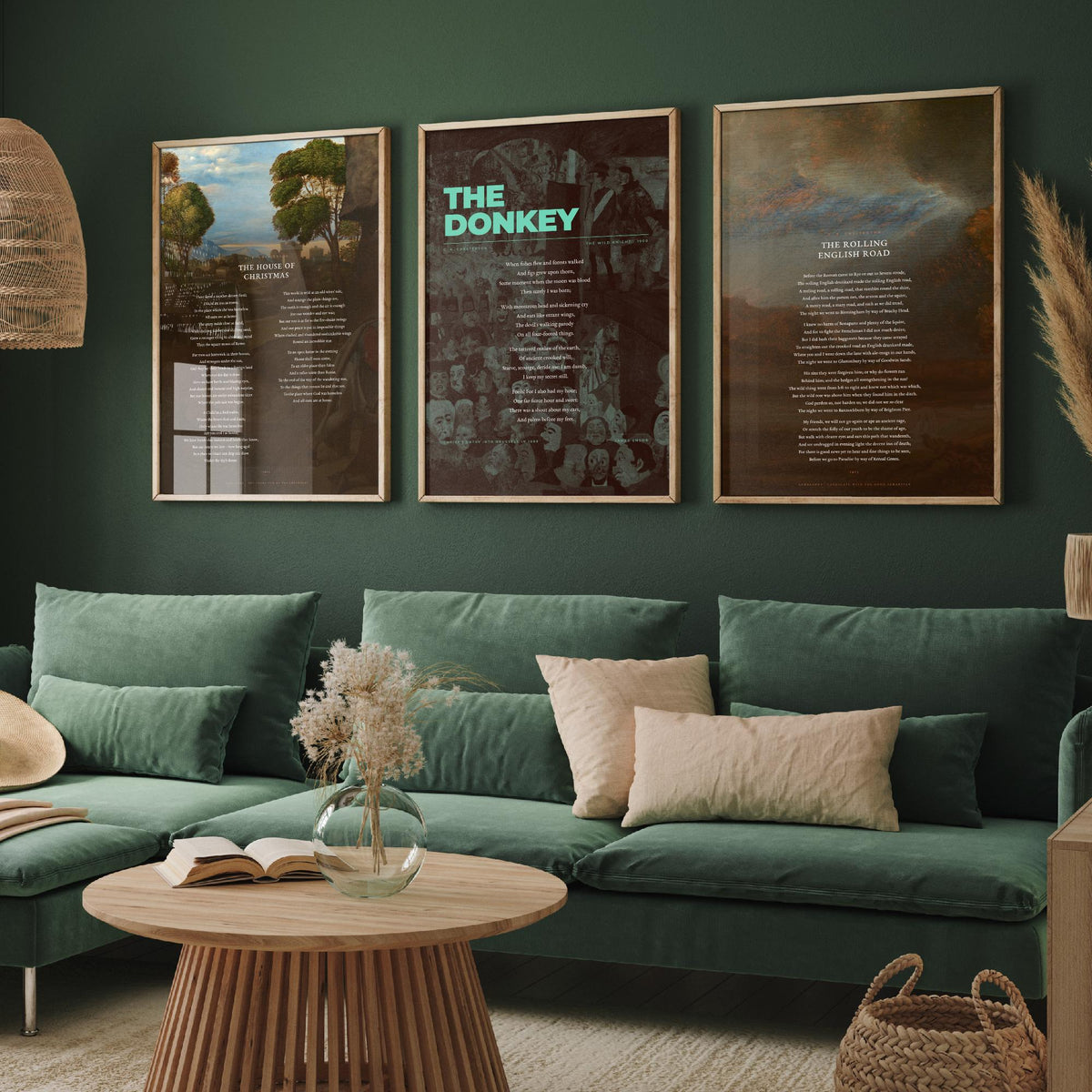 G. K. Chesterton Poems Set of Three Art Prints - The House of Christmas, The Donkey, The Rolling English Road - Painting Poster Triptych