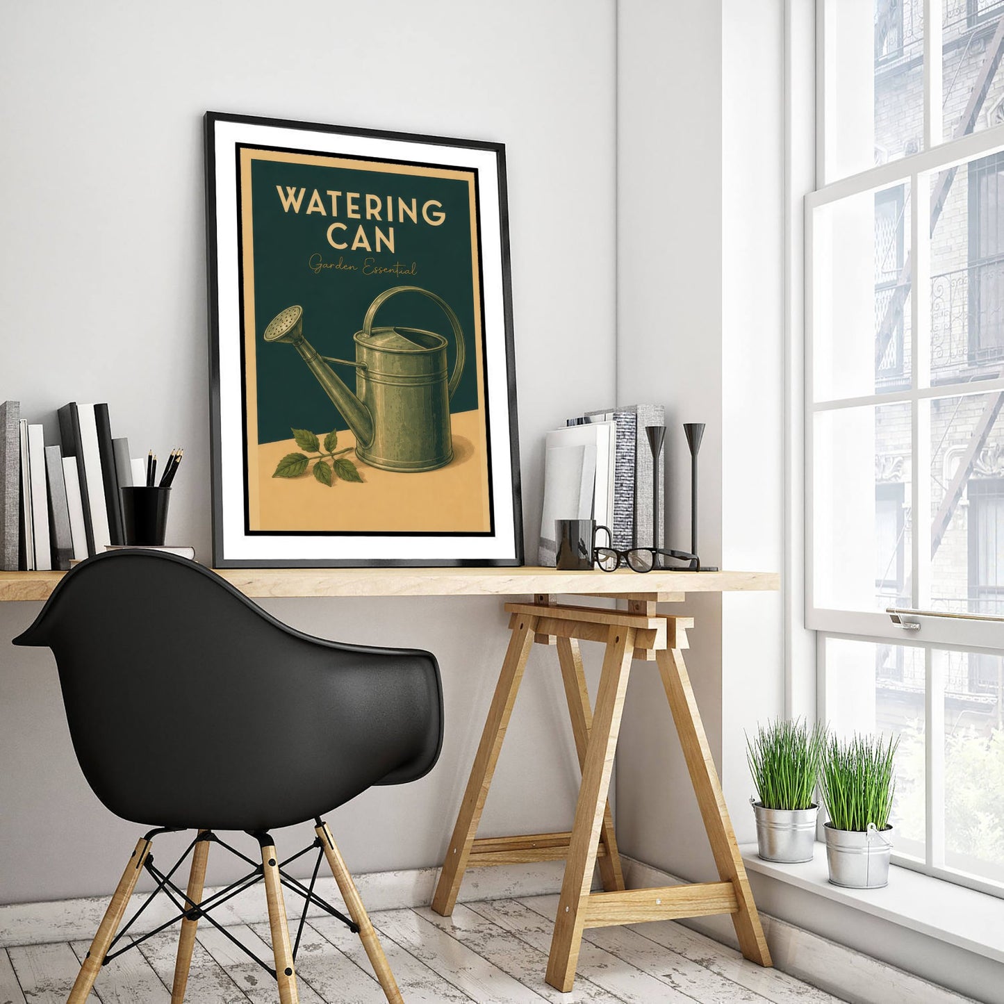 Vintage Watering Can Art Print - Garden Essential Poster - Botanical Illustration - Gardener Wall Art 1/3