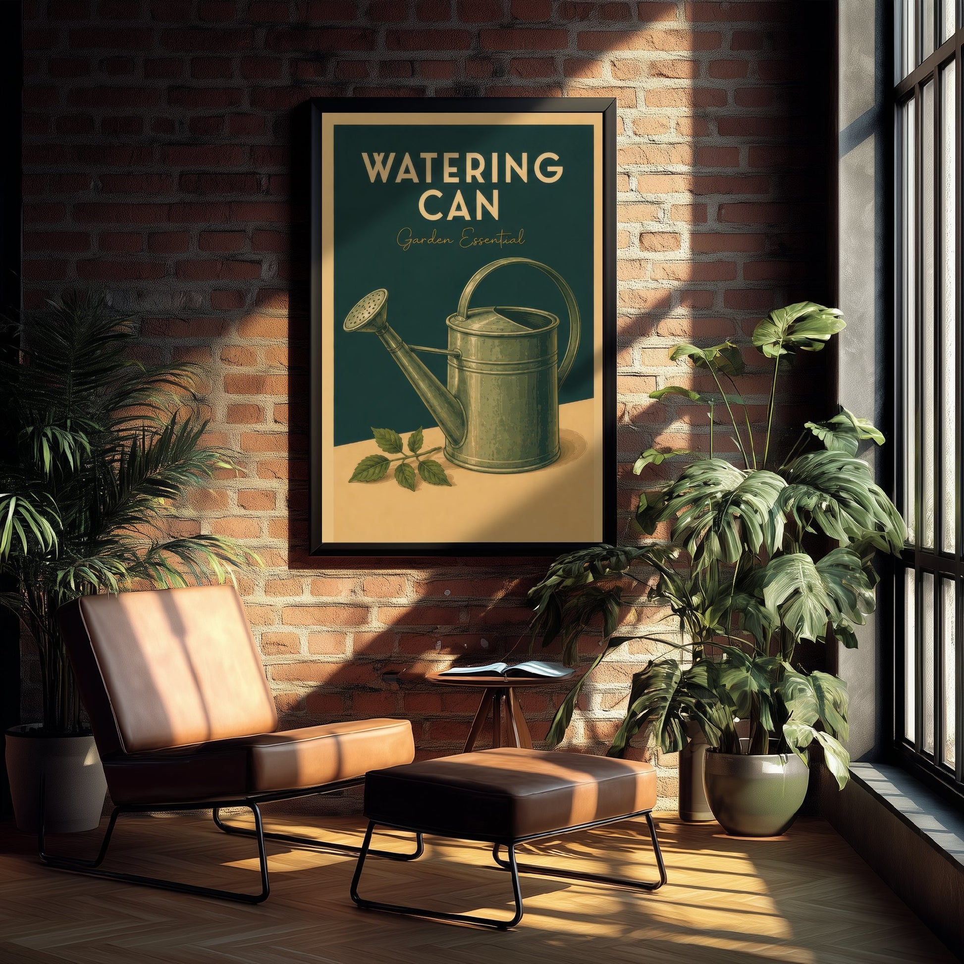 Vintage Watering Can Art Print - Garden Essential Poster - Botanical Illustration - Gardener Wall Art 1/3