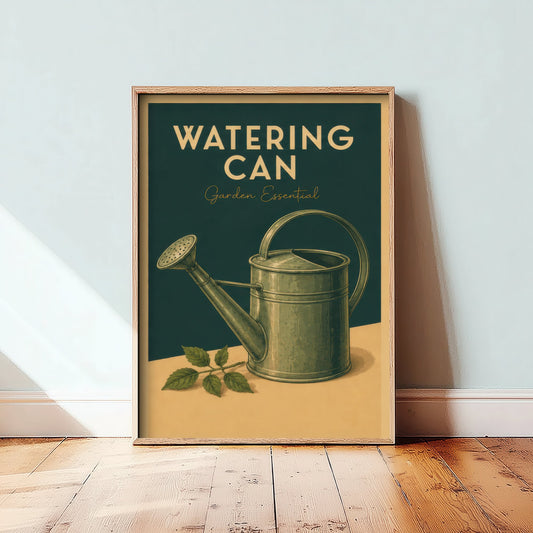 Vintage Watering Can Art Print - Garden Essential Poster - Botanical Illustration - Gardener Wall Art 1/3