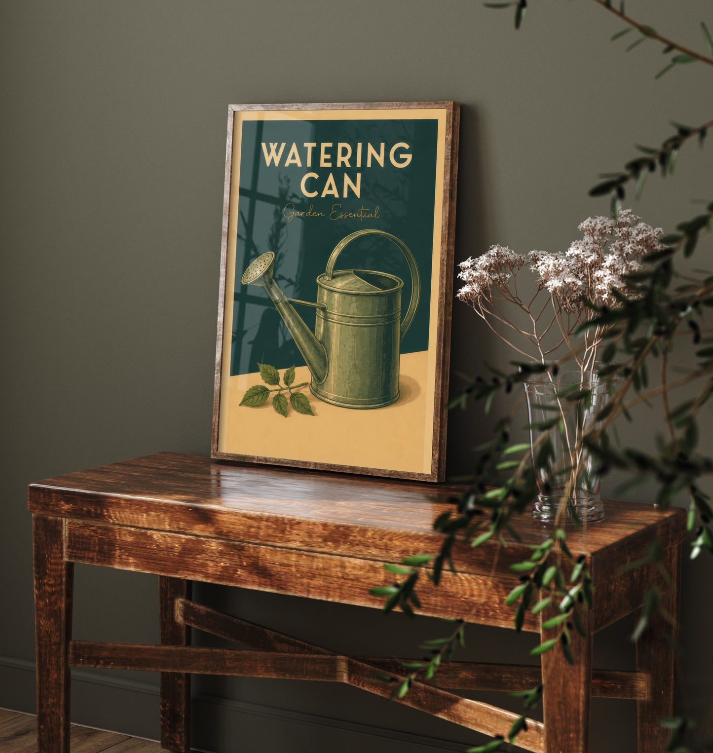 Vintage Watering Can Art Print - Garden Essential Poster - Botanical Illustration - Gardener Wall Art 1/3