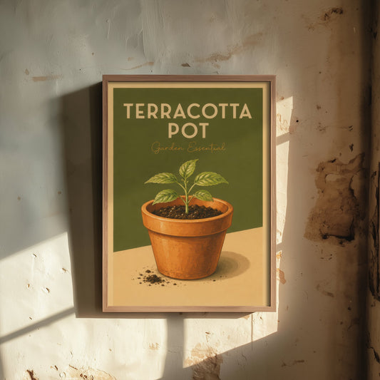 Vintage Terracotta Pot Art Print - Garden Essential Poster - Botanical Illustration - Gardener Wall Art 3/3