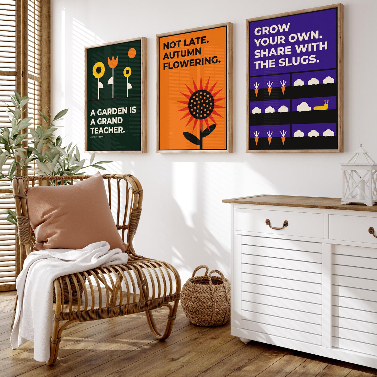 Gardening Quotes Set of Three Art Prints - 3 Bauhaus Gardener Posters - Minimalist Garden Wall Art Illustration V1
