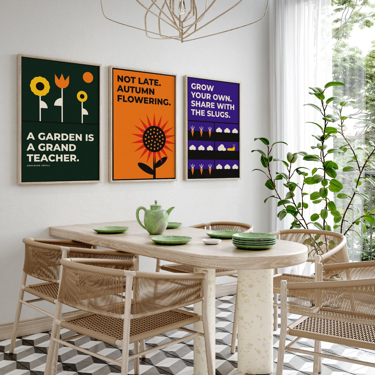 Gardening Quotes Set of Three Art Prints - 3 Bauhaus Gardener Posters - Minimalist Garden Wall Art Illustration V1