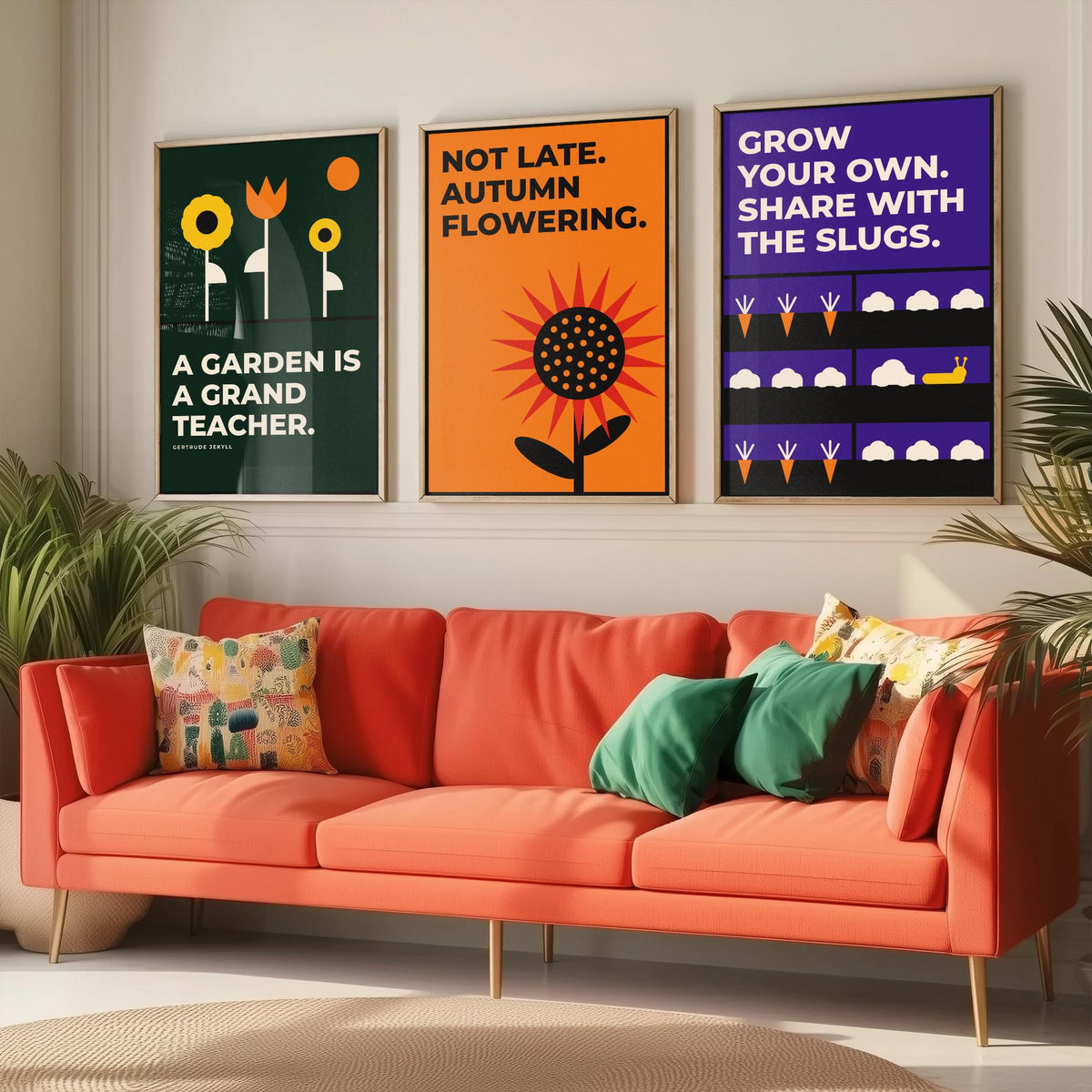 Gardening Quotes Set of Three Art Prints - 3 Bauhaus Gardener Posters - Minimalist Garden Wall Art Illustration V1