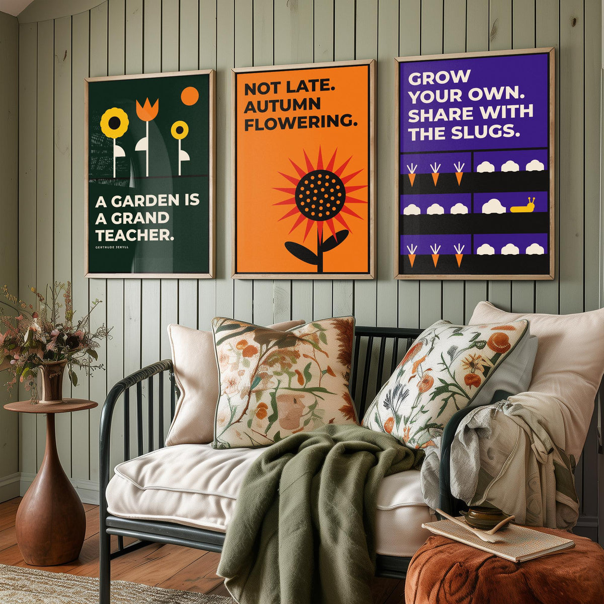 Gardening Quotes Set of Three Art Prints - 3 Bauhaus Gardener Posters - Minimalist Garden Wall Art Illustration V1