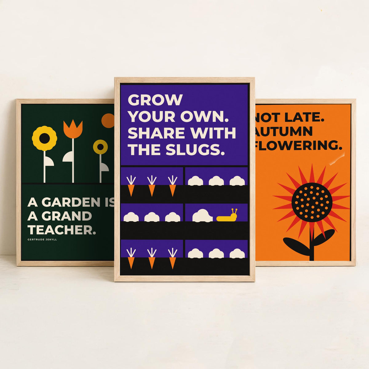 Gardening Quotes Set of Three Art Prints - 3 Bauhaus Gardener Posters - Minimalist Garden Wall Art Illustration V1