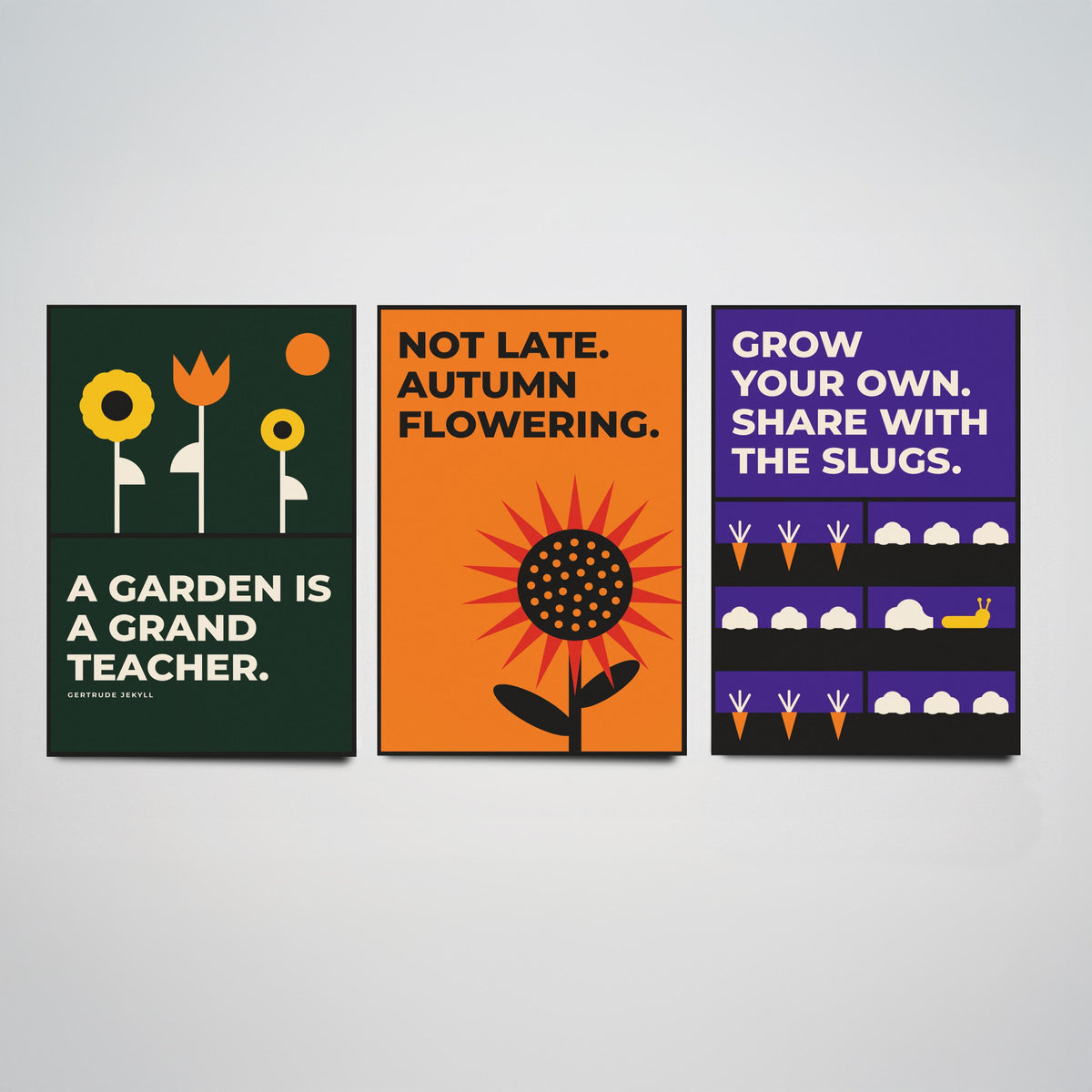 Gardening Quotes Set of Three Art Prints - 3 Bauhaus Gardener Posters - Minimalist Garden Wall Art Illustration V1