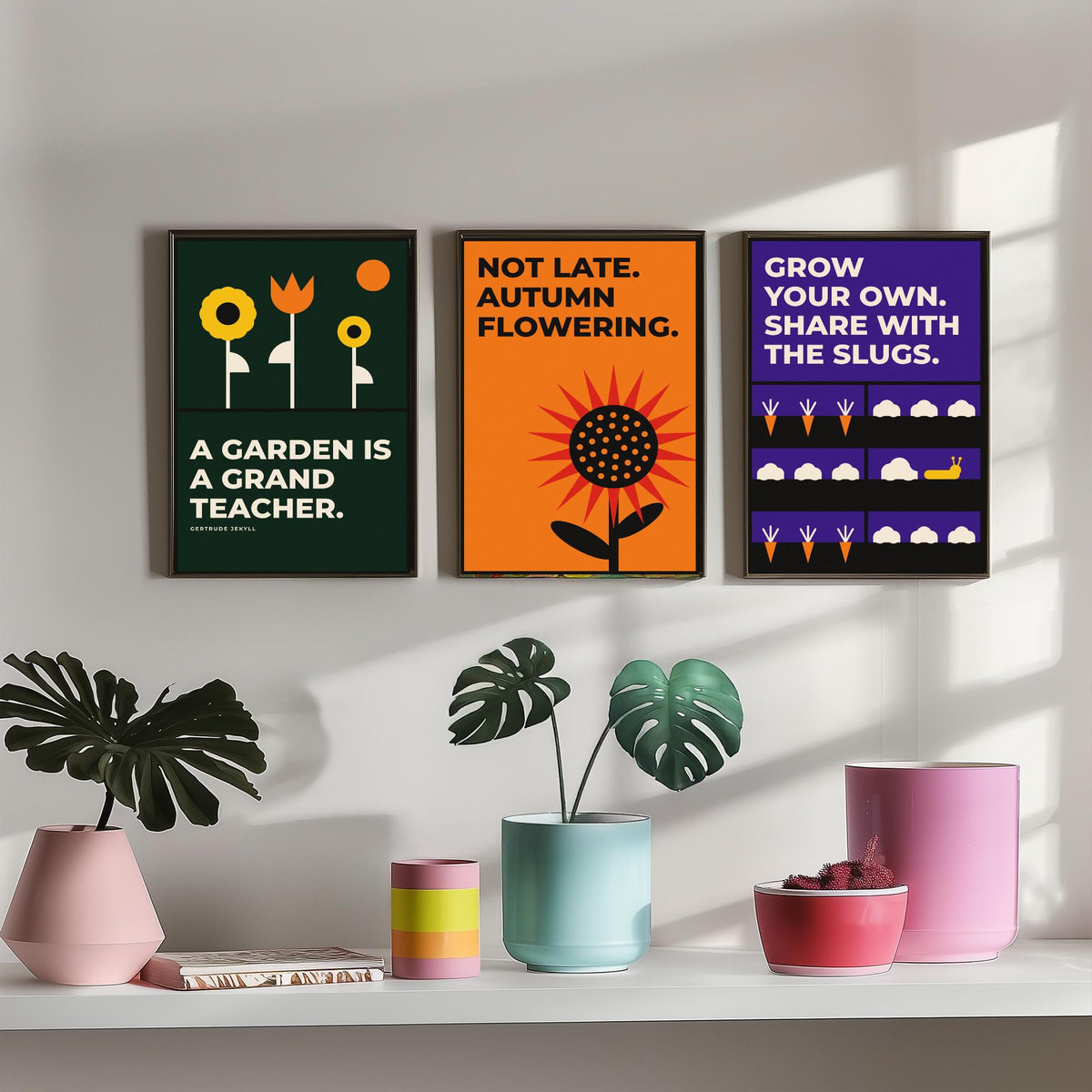 Gardening Quotes Set of Three Art Prints - 3 Bauhaus Gardener Posters - Minimalist Garden Wall Art Illustration V1
