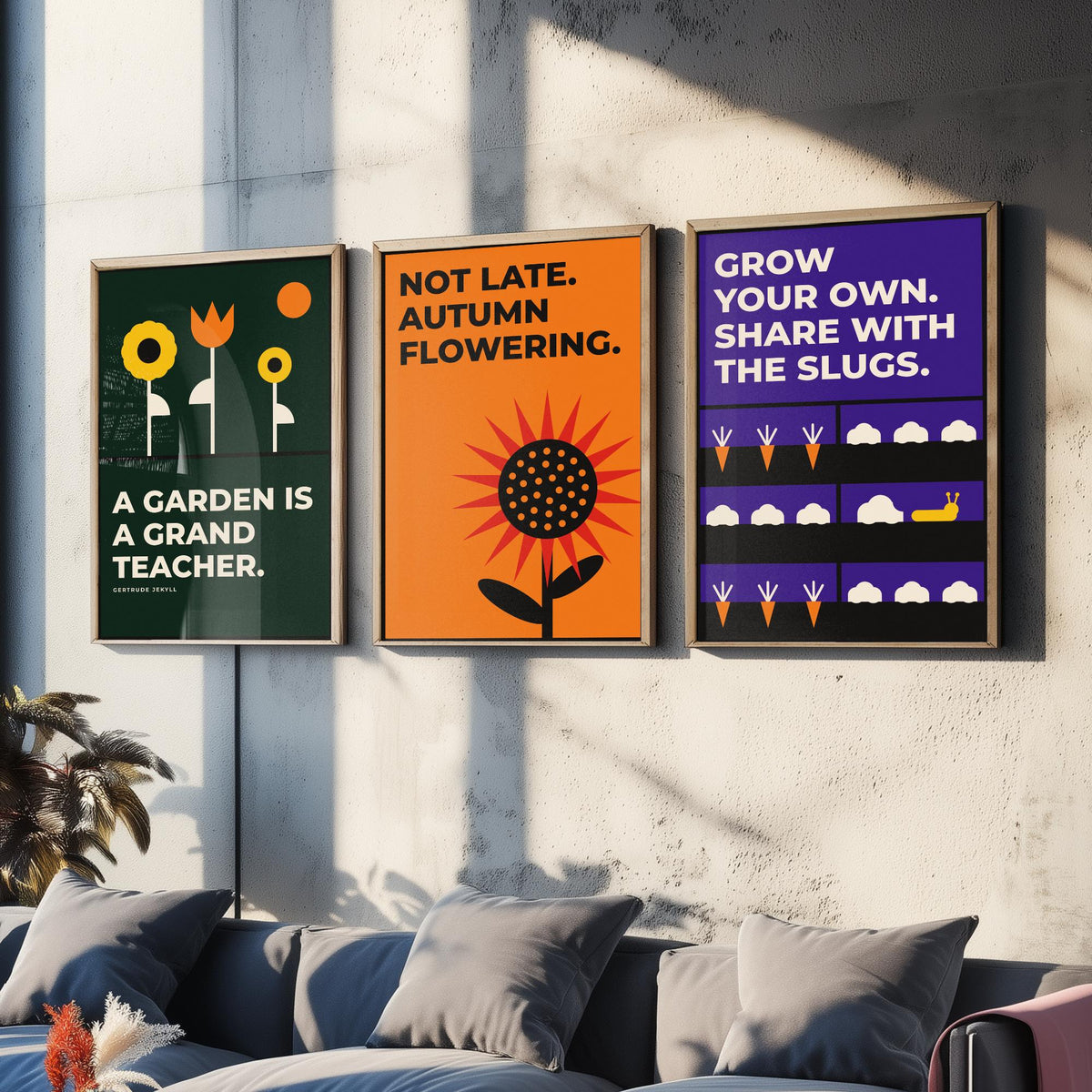 Gardening Quotes Set of Three Art Prints - 3 Bauhaus Gardener Posters - Minimalist Garden Wall Art Illustration V1