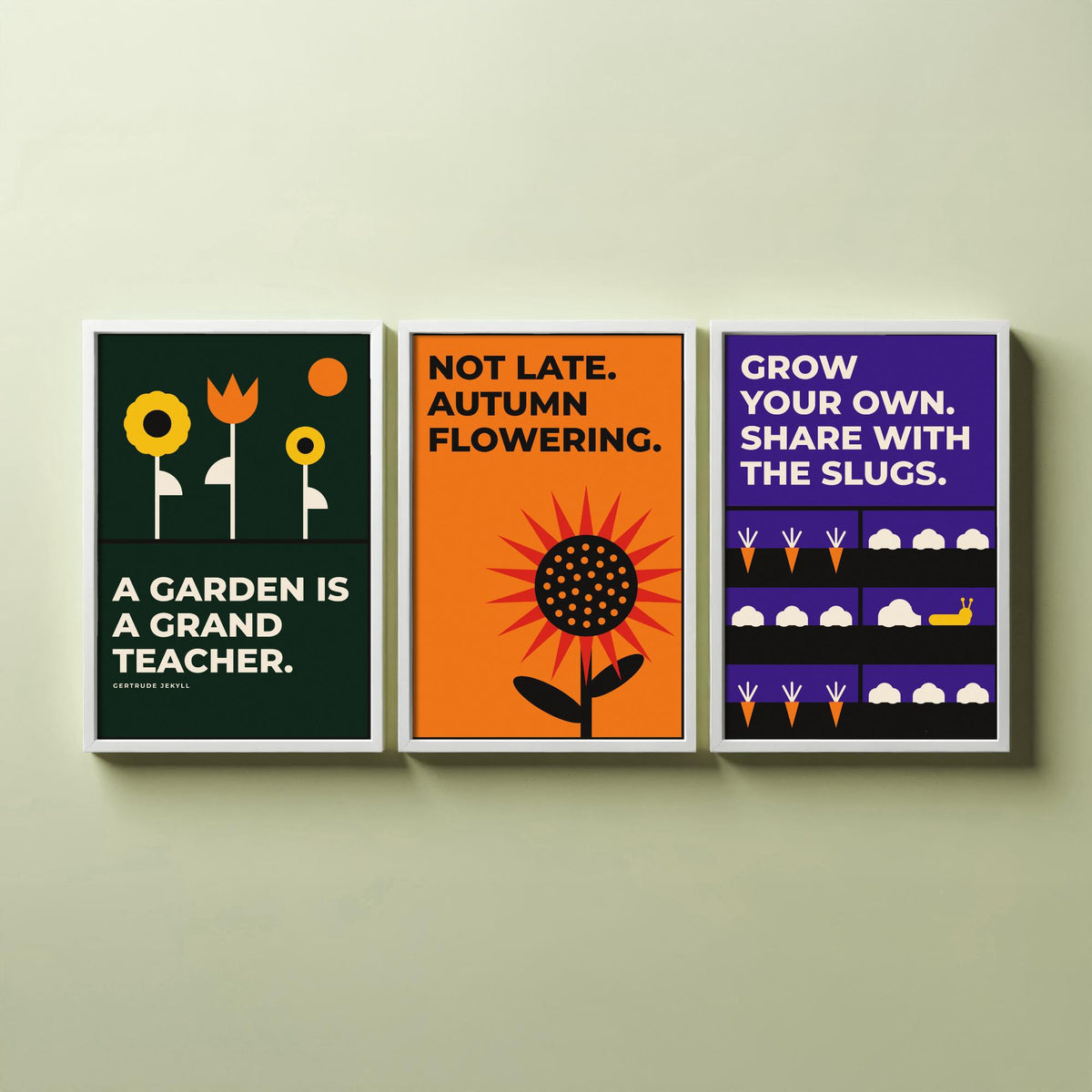 Gardening Quotes Set of Three Art Prints - 3 Bauhaus Gardener Posters - Minimalist Garden Wall Art Illustration V1
