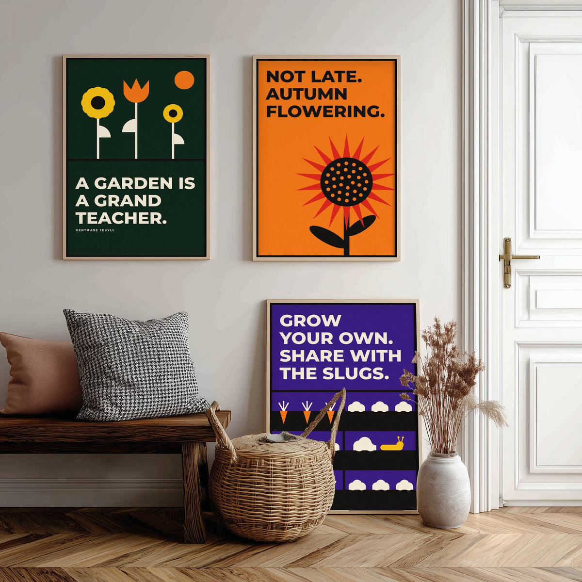 Gardening Quotes Set of Three Art Prints - 3 Bauhaus Gardener Posters - Minimalist Garden Wall Art Illustration V1