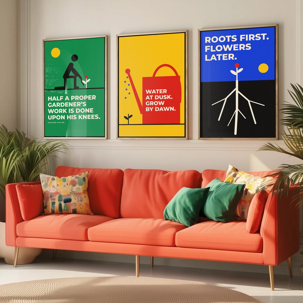 Gardening Quotes Set of Three Art Prints - 3 Retro Bauhaus Gardener Posters - Minimalist Garden Wall Art Illustration V2