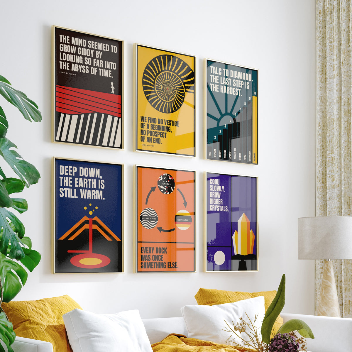 Set of Six Geology Quote Art Prints - 6 Bauhaus Rocks and Fossils Posters - Minimalist Science Illustration - Ammonite, Rock Cycle