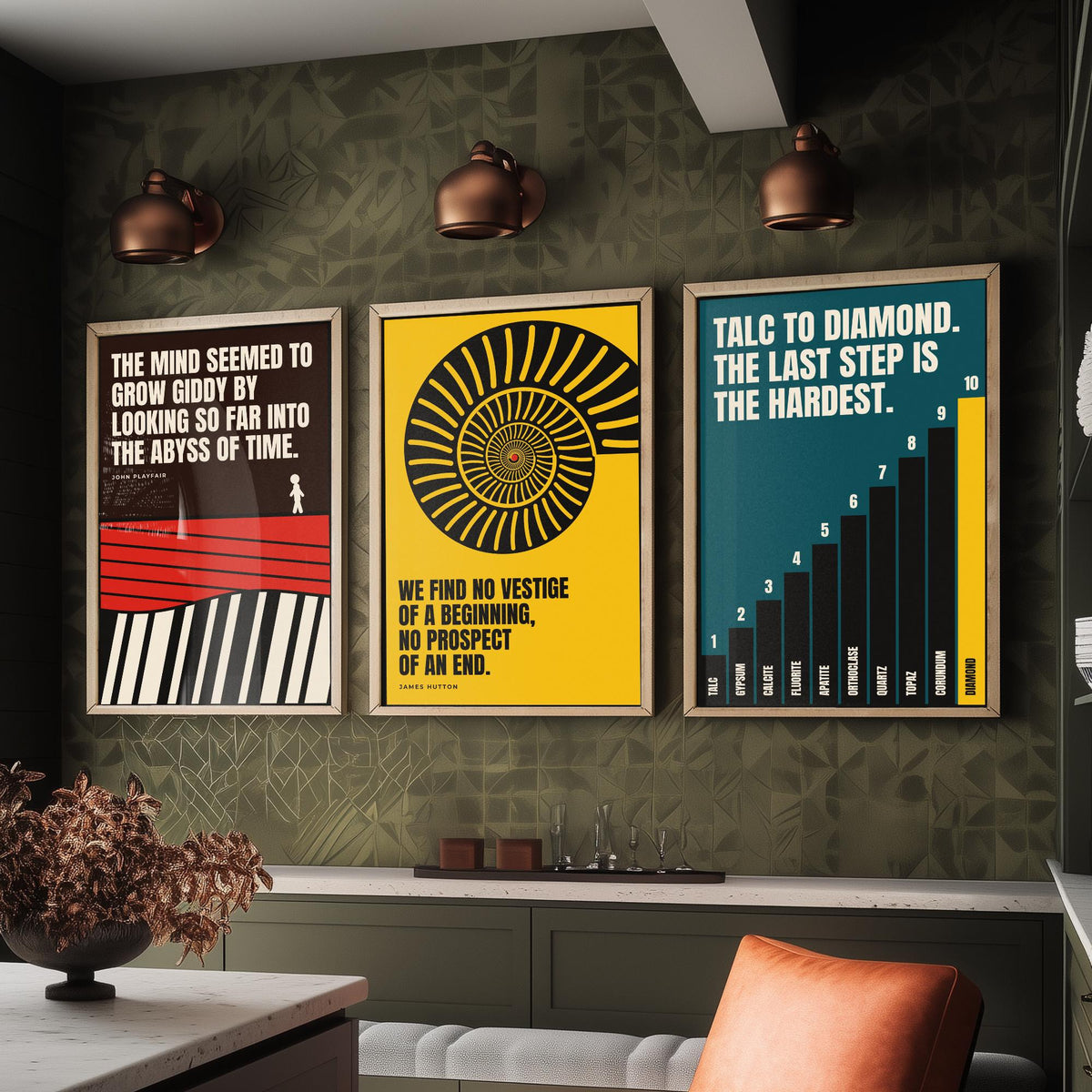 Geology Quotes Set of Three Art Prints - 3 Bauhaus Rocks and Fossils Posters - Minimalist Science Wall Art Illustration V1