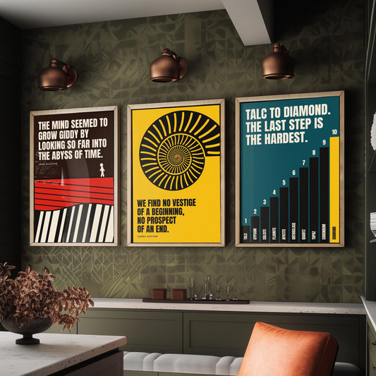 Geology Quotes Set of Three Art Prints - 3 Bauhaus Rocks and Fossils Posters - Minimalist Science Wall Art Illustration V1