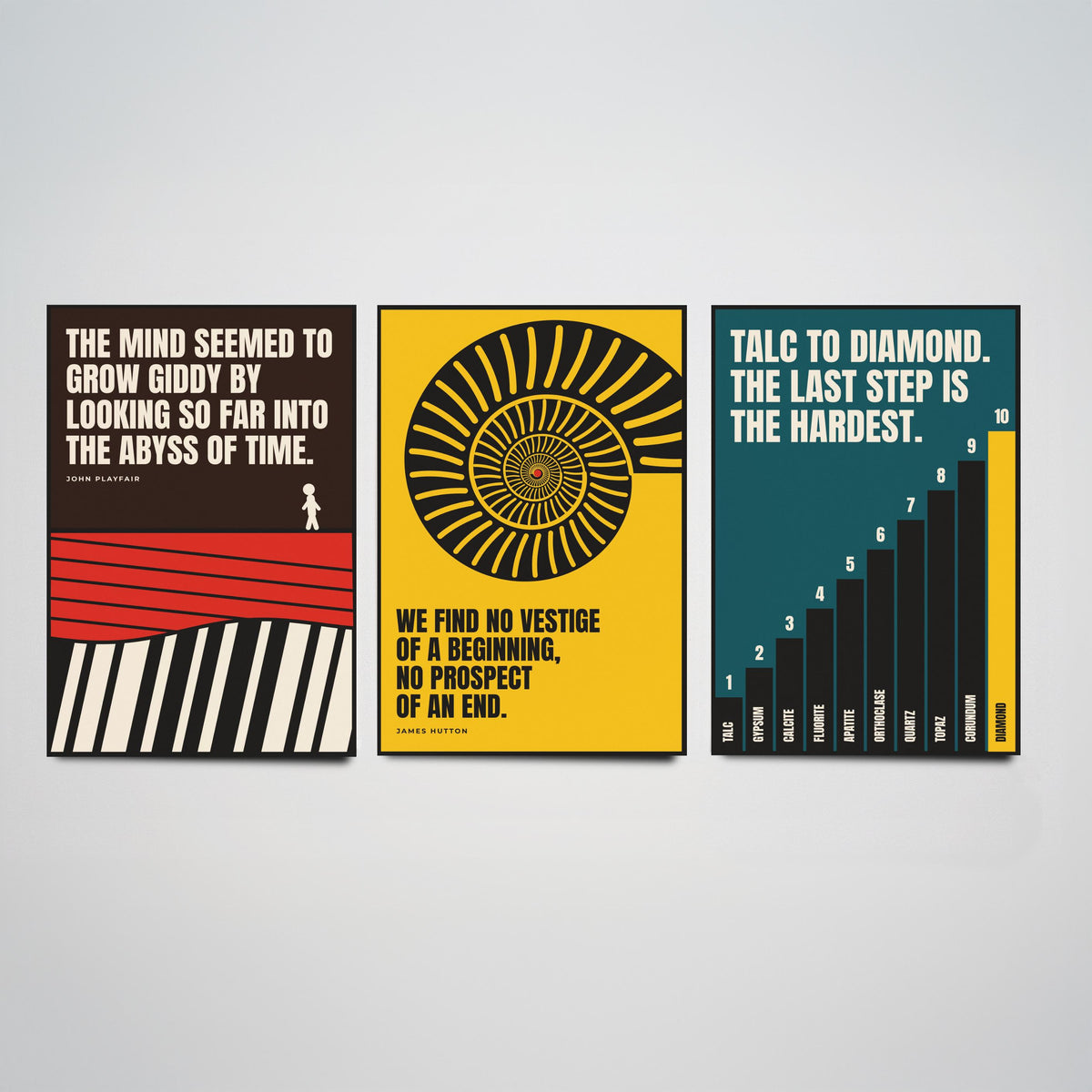 Geology Quotes Set of Three Art Prints - 3 Bauhaus Rocks and Fossils Posters - Minimalist Science Wall Art Illustration V1