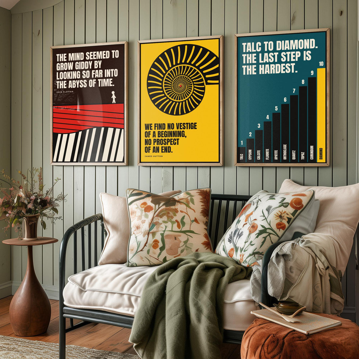 Geology Quotes Set of Three Art Prints - 3 Bauhaus Rocks and Fossils Posters - Minimalist Science Wall Art Illustration V1