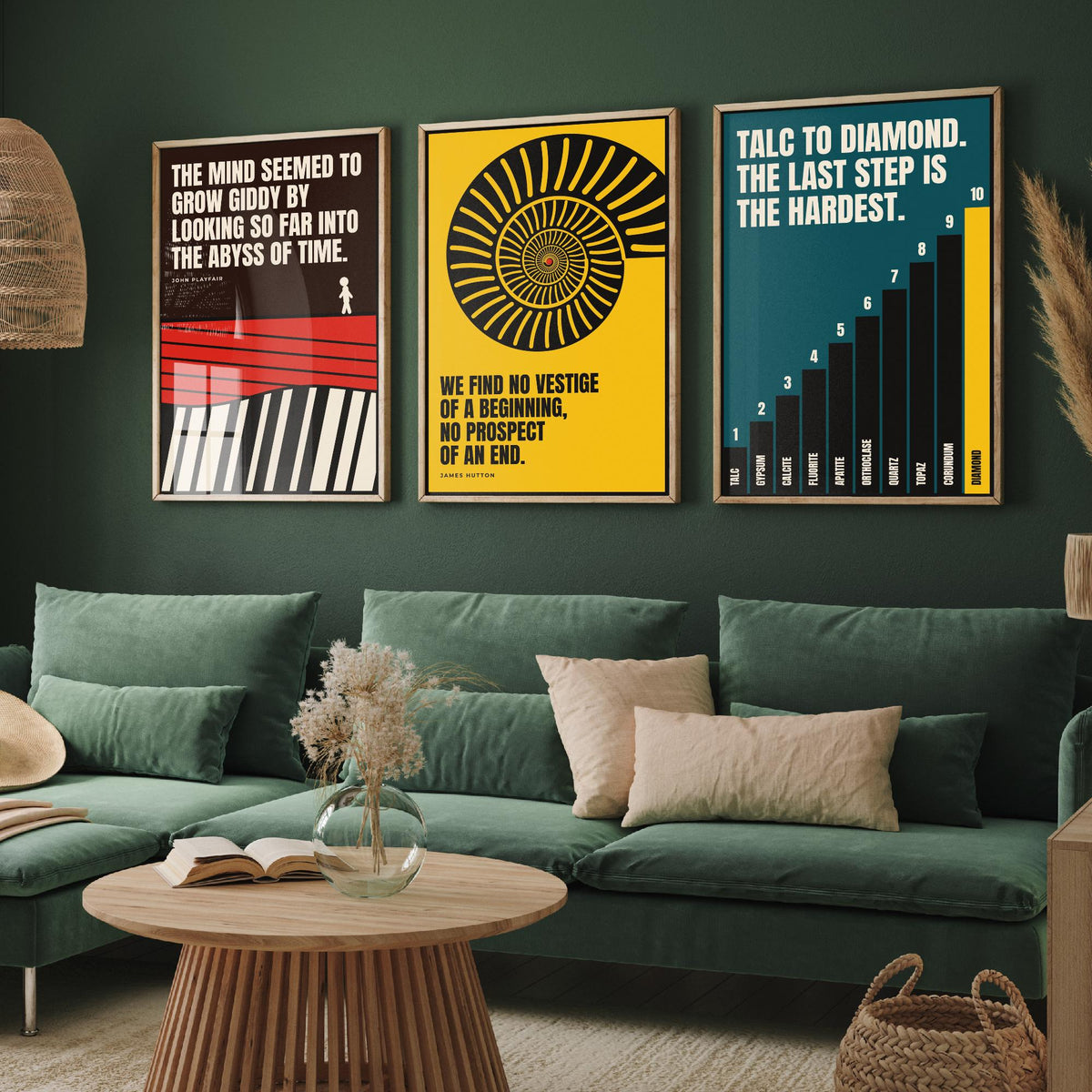 Geology Quotes Set of Three Art Prints - 3 Bauhaus Rocks and Fossils Posters - Minimalist Science Wall Art Illustration V1