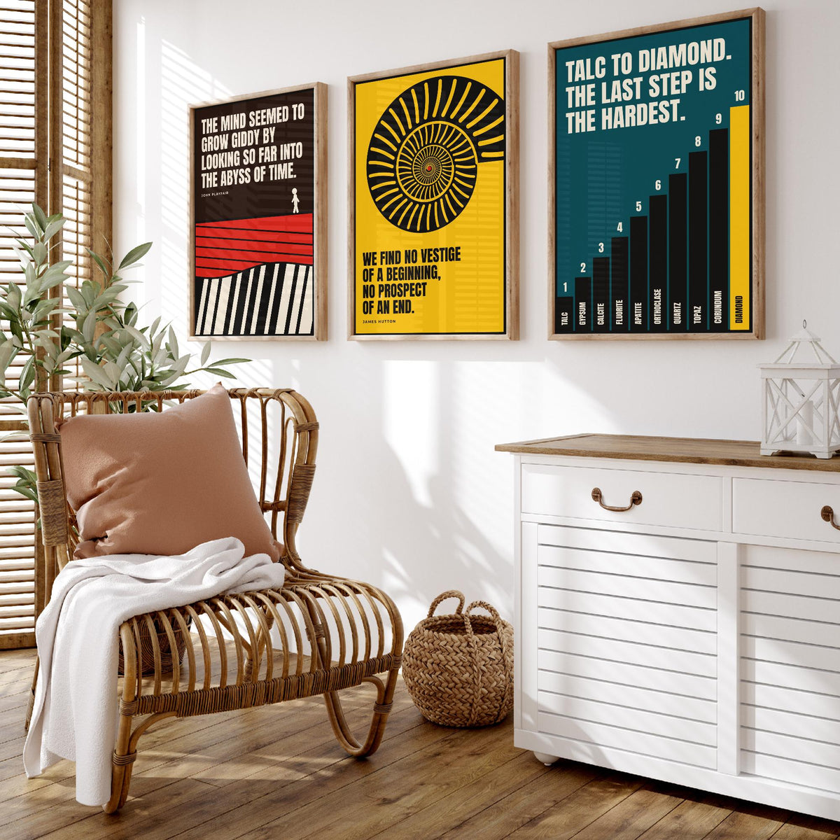 Geology Quotes Set of Three Art Prints - 3 Bauhaus Rocks and Fossils Posters - Minimalist Science Wall Art Illustration V1
