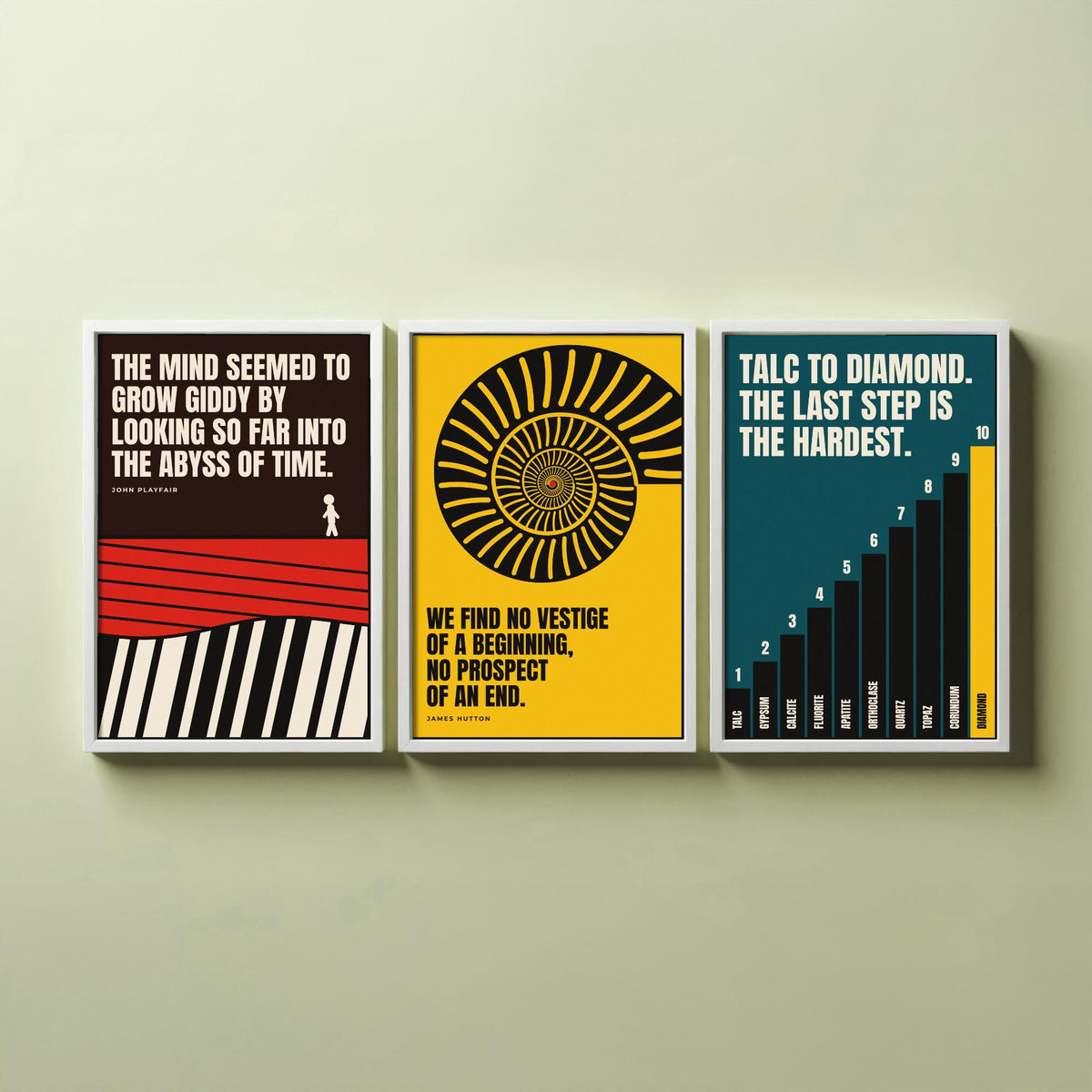 Geology Quotes Set of Three Art Prints - 3 Bauhaus Rocks and Fossils Posters - Minimalist Science Wall Art Illustration V1