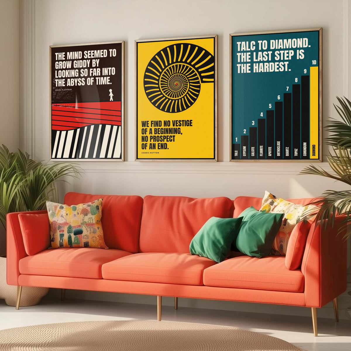 Geology Quotes Set of Three Art Prints - 3 Bauhaus Rocks and Fossils Posters - Minimalist Science Wall Art Illustration V1