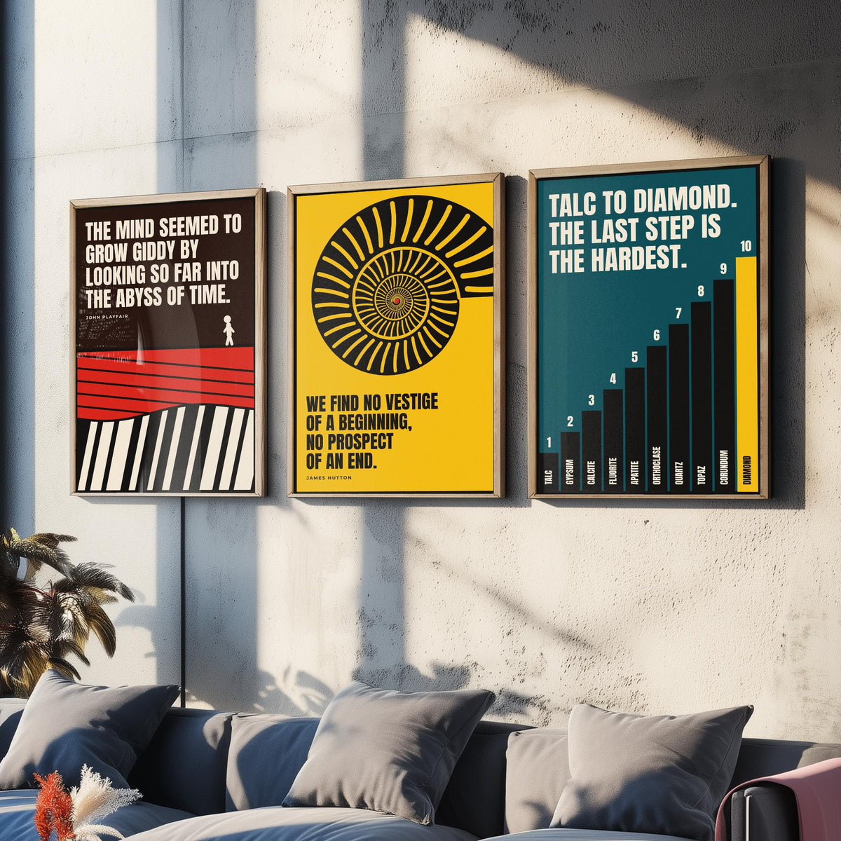 Geology Quotes Set of Three Art Prints - 3 Bauhaus Rocks and Fossils Posters - Minimalist Science Wall Art Illustration V1