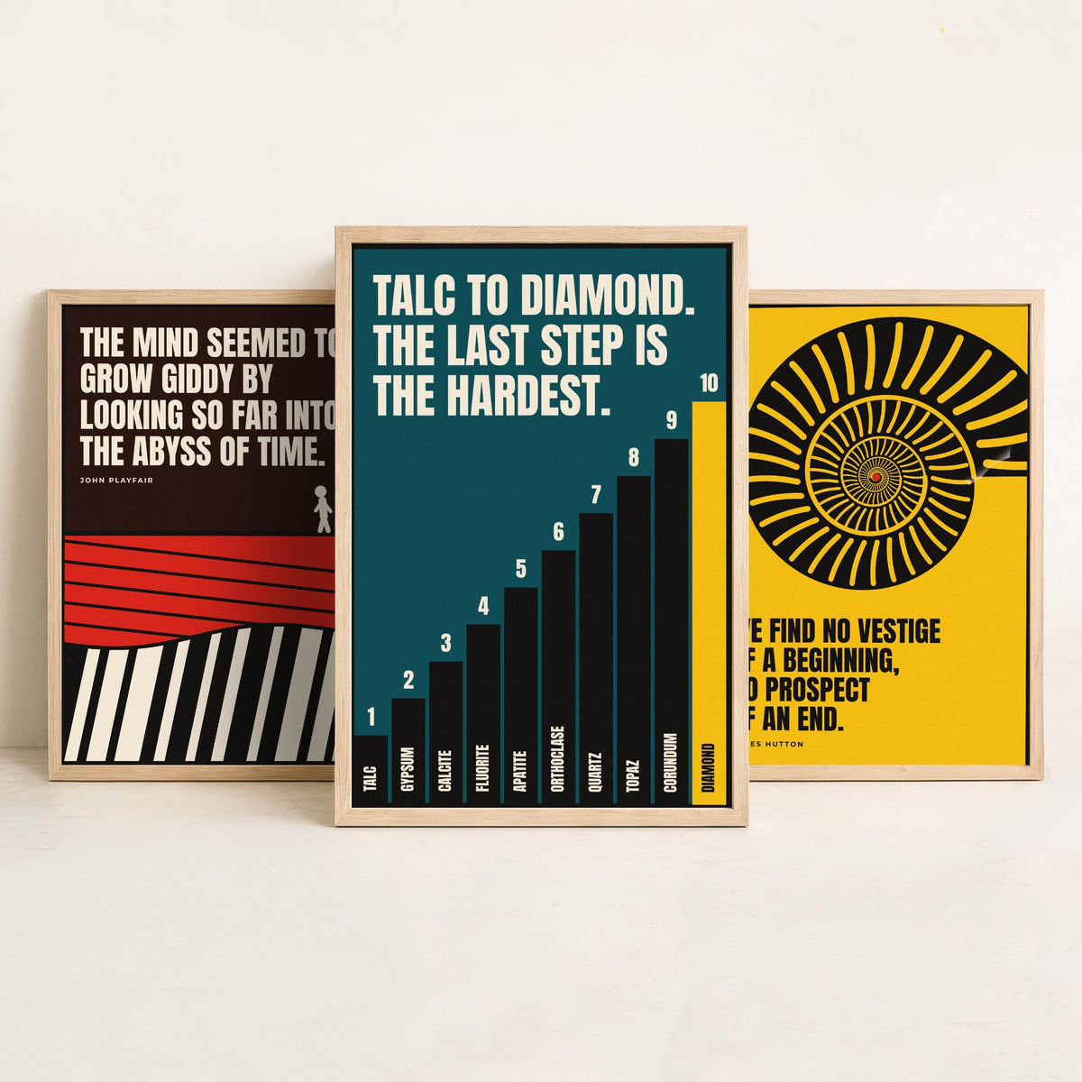 Geology Quotes Set of Three Art Prints - 3 Bauhaus Rocks and Fossils Posters - Minimalist Science Wall Art Illustration V1