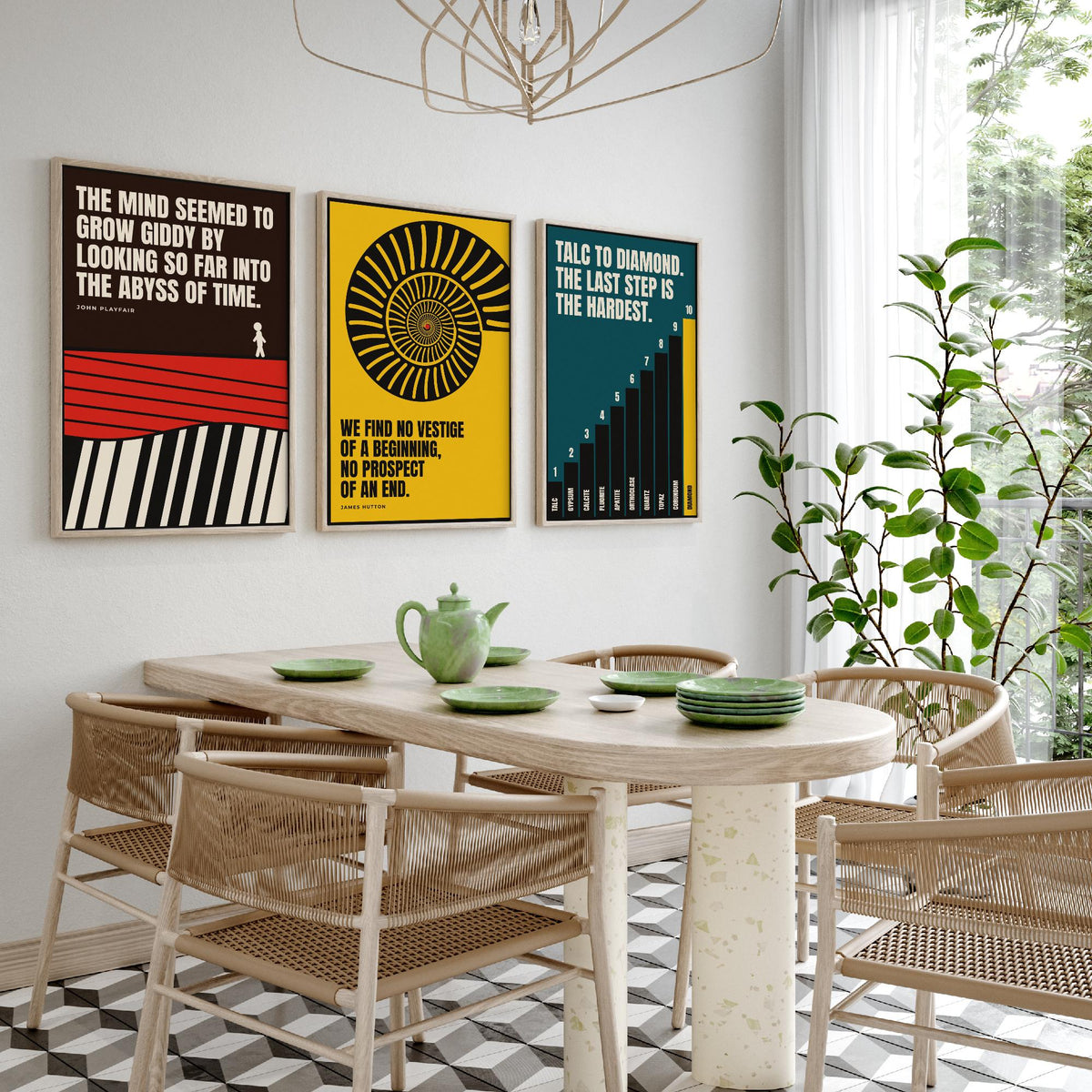 Geology Quotes Set of Three Art Prints - 3 Bauhaus Rocks and Fossils Posters - Minimalist Science Wall Art Illustration V1