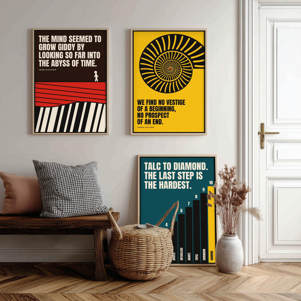 Geology Quotes Set of Three Art Prints - 3 Bauhaus Rocks and Fossils Posters - Minimalist Science Wall Art Illustration V1