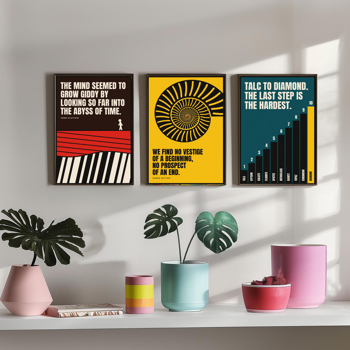 Geology Quotes Set of Three Art Prints - 3 Bauhaus Rocks and Fossils Posters - Minimalist Science Wall Art Illustration V1