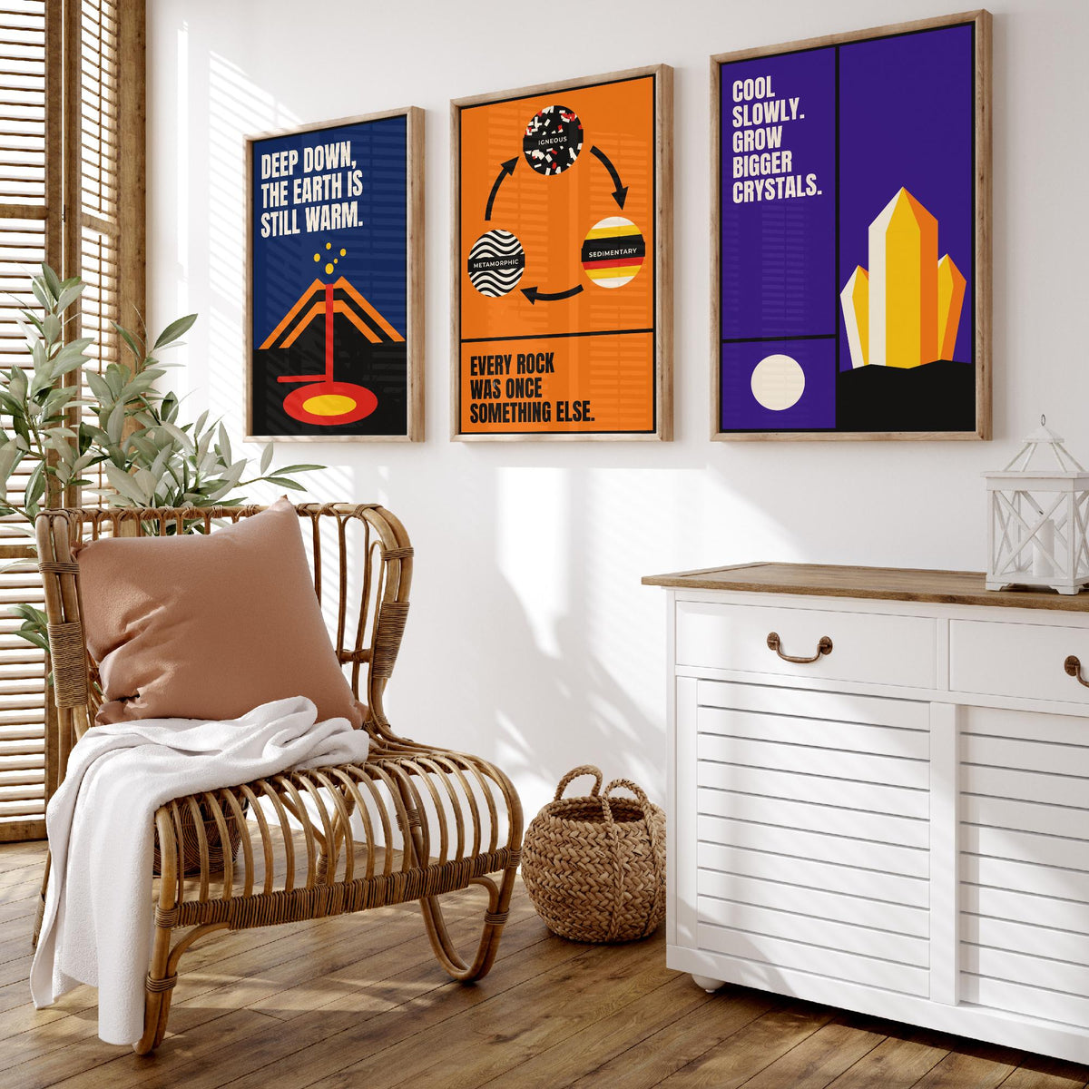 Geology Quotes Set of Three Art Prints - 3 Retro Bauhaus Rocks and Fossils Posters - Minimalist Science Wall Art Illustration V2
