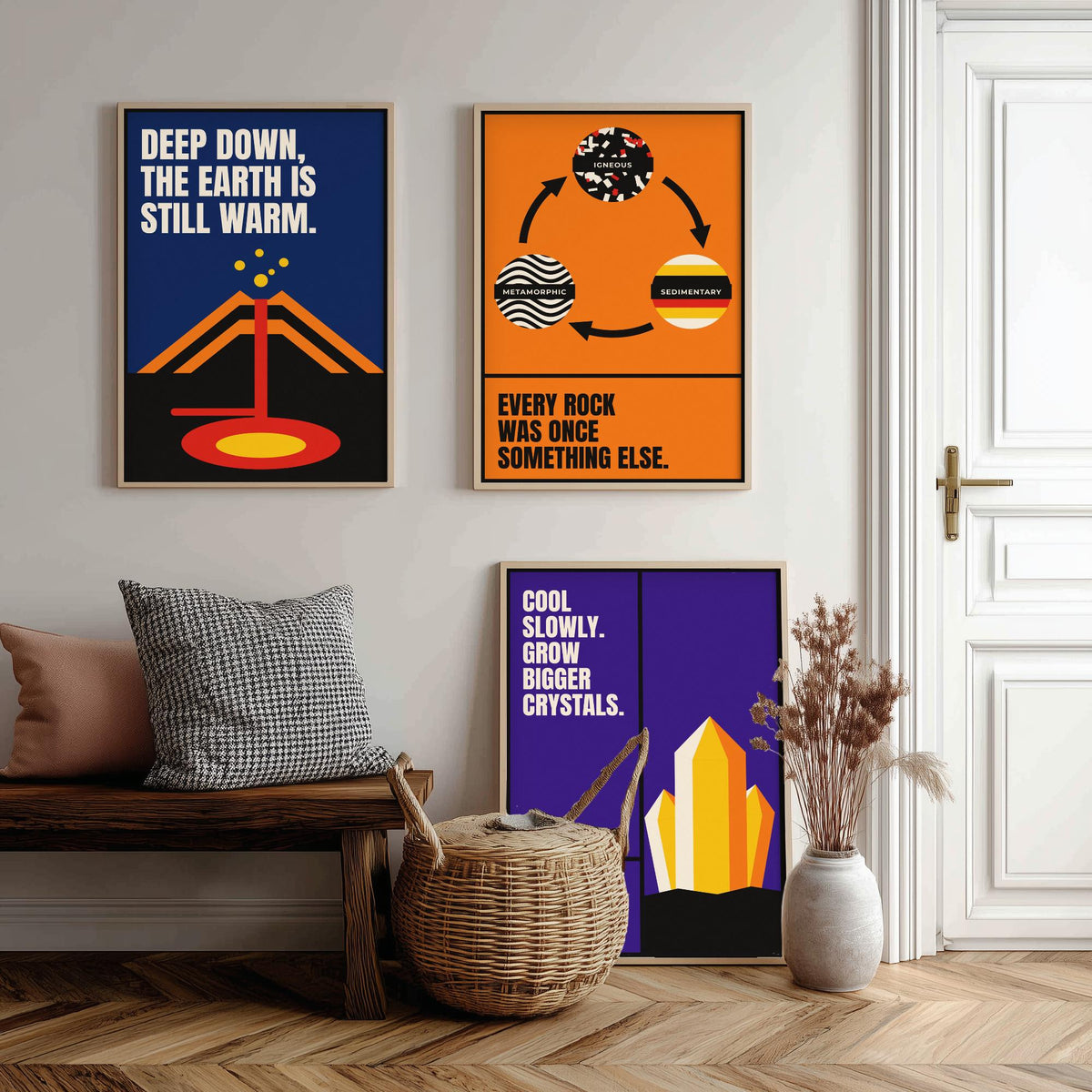 Geology Quotes Set of Three Art Prints - 3 Retro Bauhaus Rocks and Fossils Posters - Minimalist Science Wall Art Illustration V2