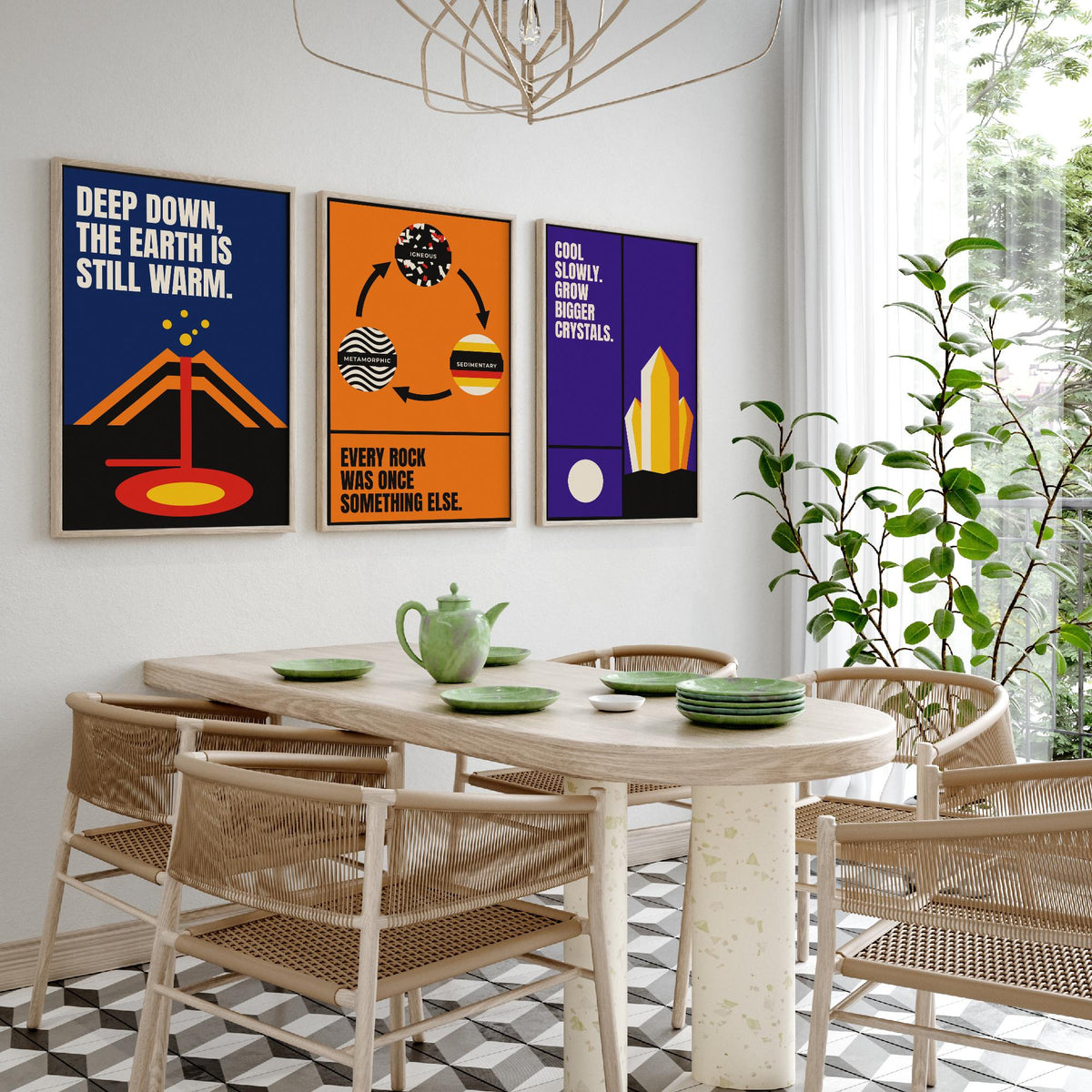 Geology Quotes Set of Three Art Prints - 3 Retro Bauhaus Rocks and Fossils Posters - Minimalist Science Wall Art Illustration V2