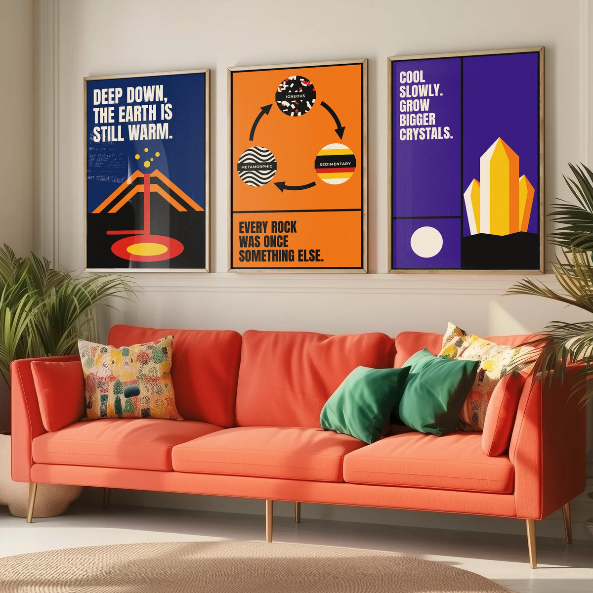 Geology Quotes Set of Three Art Prints - 3 Retro Bauhaus Rocks and Fossils Posters - Minimalist Science Wall Art Illustration V2