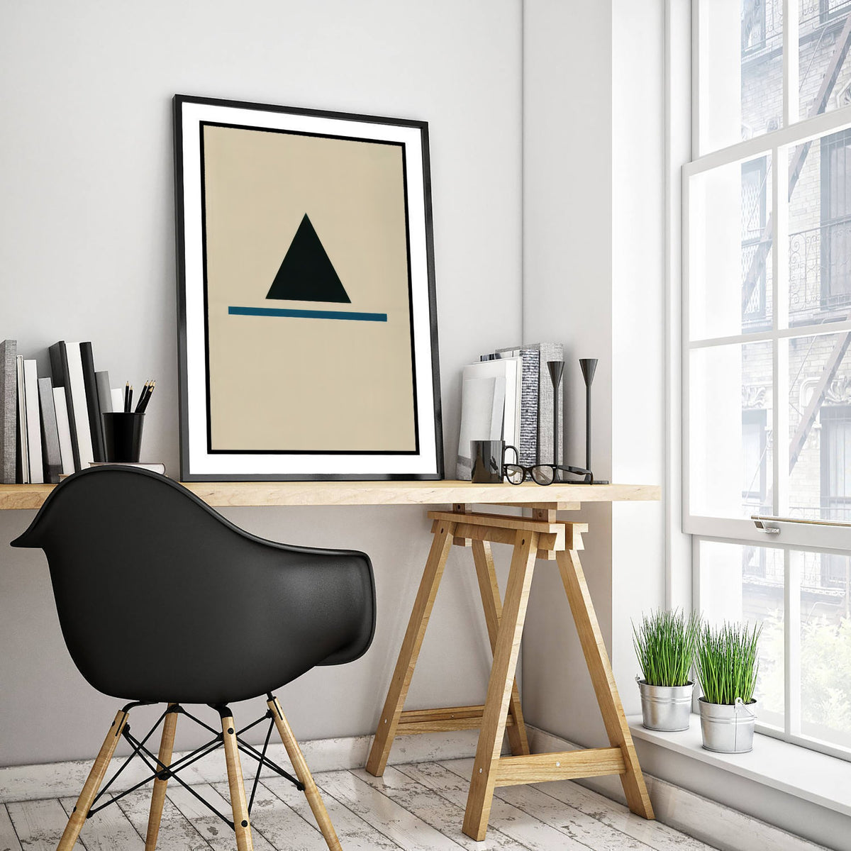 Black Triangle Art Print - Bauhaus Mountain Horizon Poster - Minimalist Geometric Illustration V1 2/3