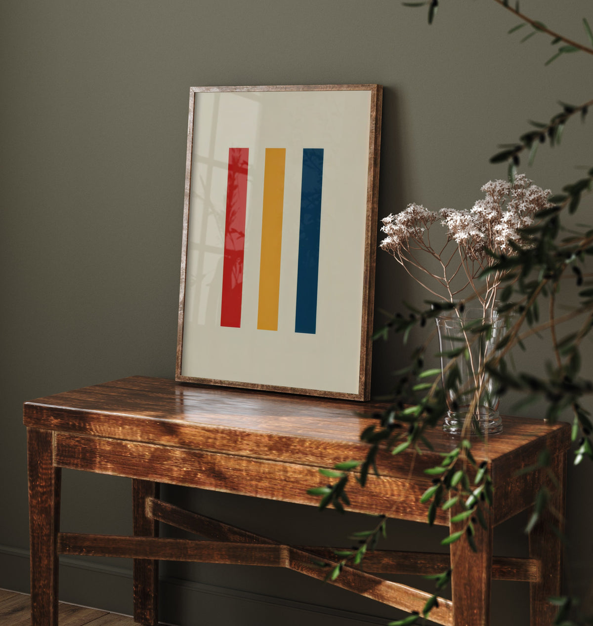 Red Yellow Blue Stripes Art Print - Bauhaus Vertical Bars Poster - Retro Modernist Illustration V1 3/3