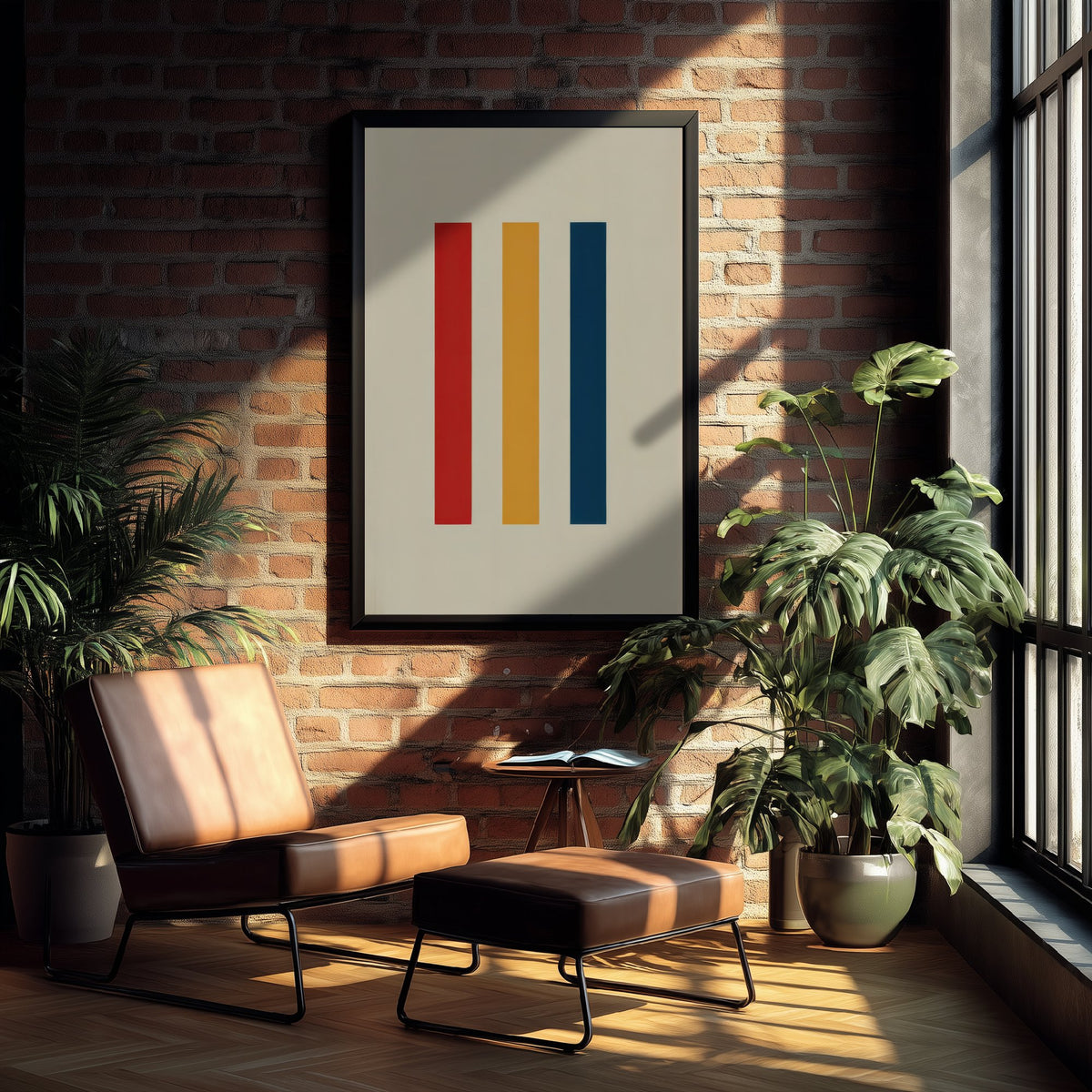 Red Yellow Blue Stripes Art Print - Bauhaus Vertical Bars Poster - Retro Modernist Illustration V1 3/3
